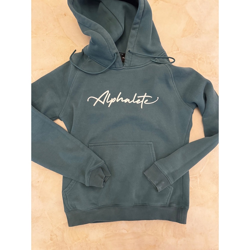 Alphalete XS Script Logo Pullover Hoodie Teal Blue W-117